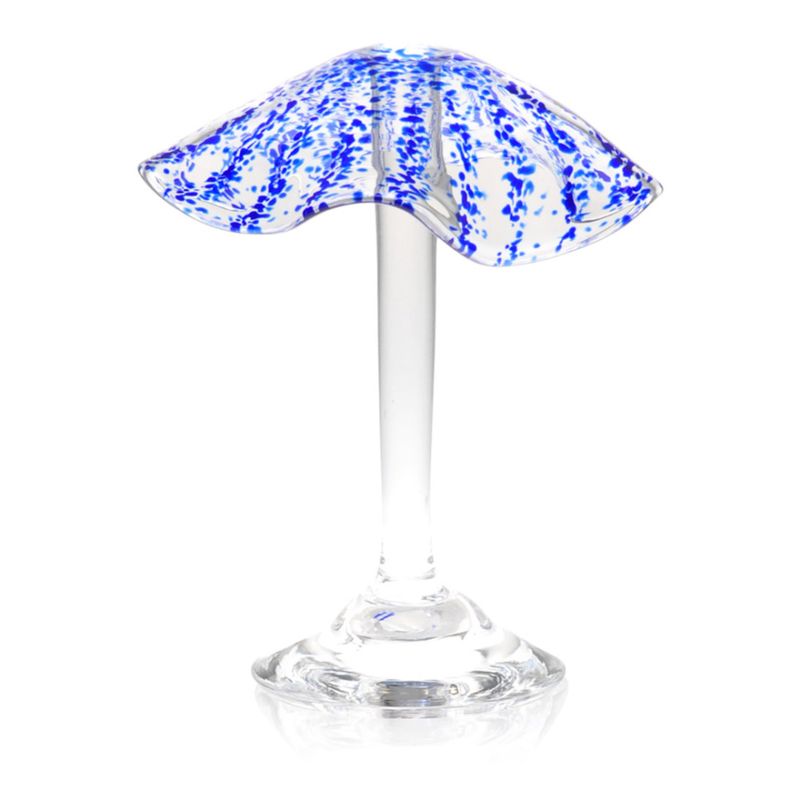 Kunstglass - Bordskulptur mørk blå sopp 