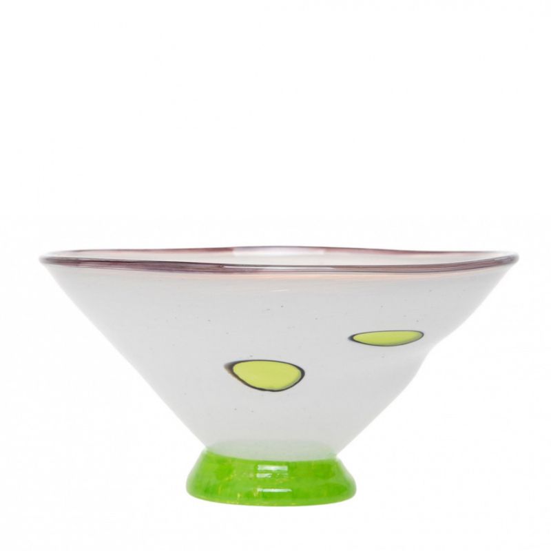 Kunstglass - cirkus - skål - hvit - liten
