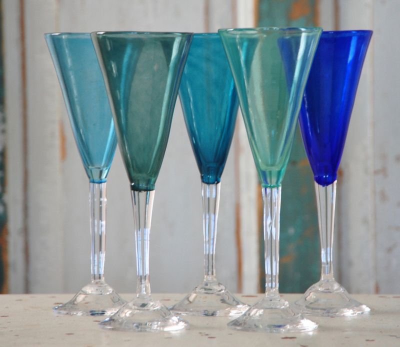 Kunstglass - Enkel - hav, serie 5 stk